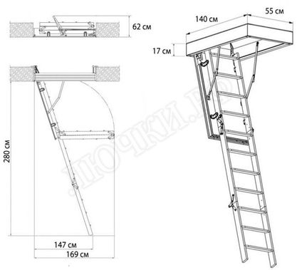 Чердачная лестница Oman Metal T3 SUPER 550*1400*2800 Чердачная лестница Oman Metal T3 SUPER 550*1400*2800