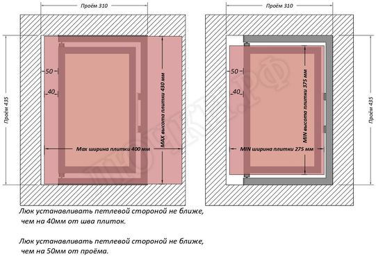 Люк под плитку Шагма для плитки 300*400 (требуемый размер проема 310*435, размер люка 260*433) Люк под плитку Шагма для плитки 300*400 (требуемый размер проема 310*435, размер люка 260*433)